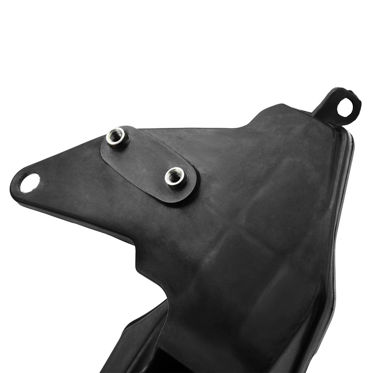 Black ABS fairing bracket stay end piece with two metal inserts and bolt holes