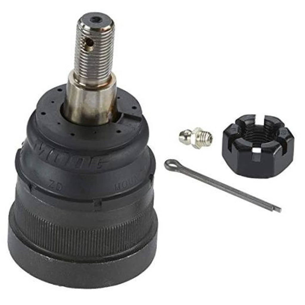 Front suspension ball joint with black boot, threaded stud, and included parts