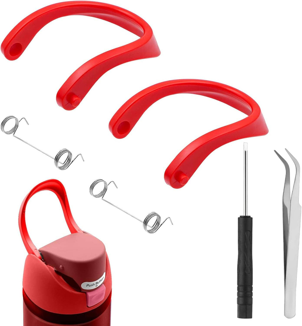 Red carry loop handles, spring parts, and installation tool shown for bottle cap fitting.