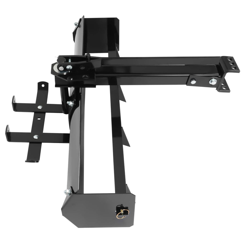 Tow-behind box scraper blade with adjustable linkage and side wing blades