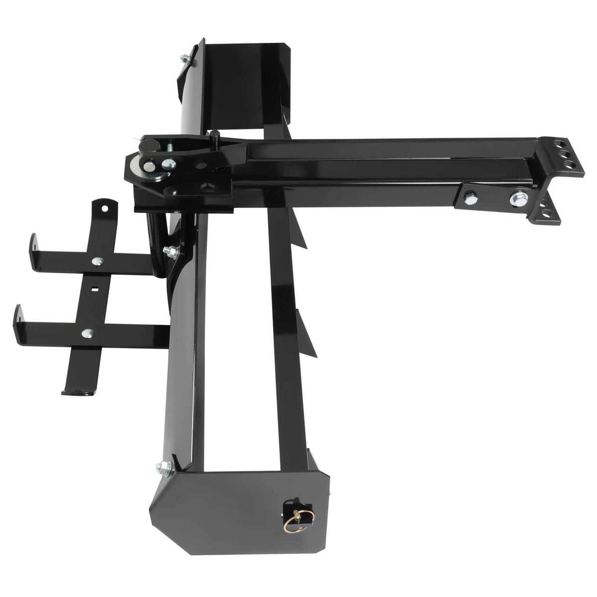 Tow-behind box scraper blade with adjustable linkage and side wing blades