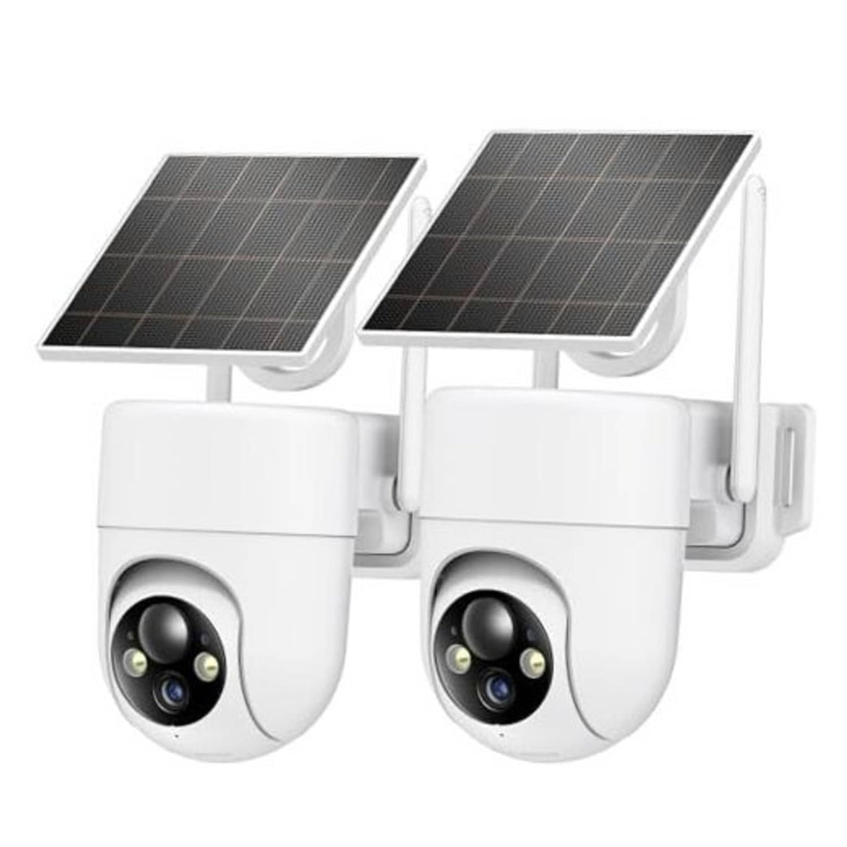 Solar-powered outdoor security camera set, 2-pack with white dome cameras and solar panels