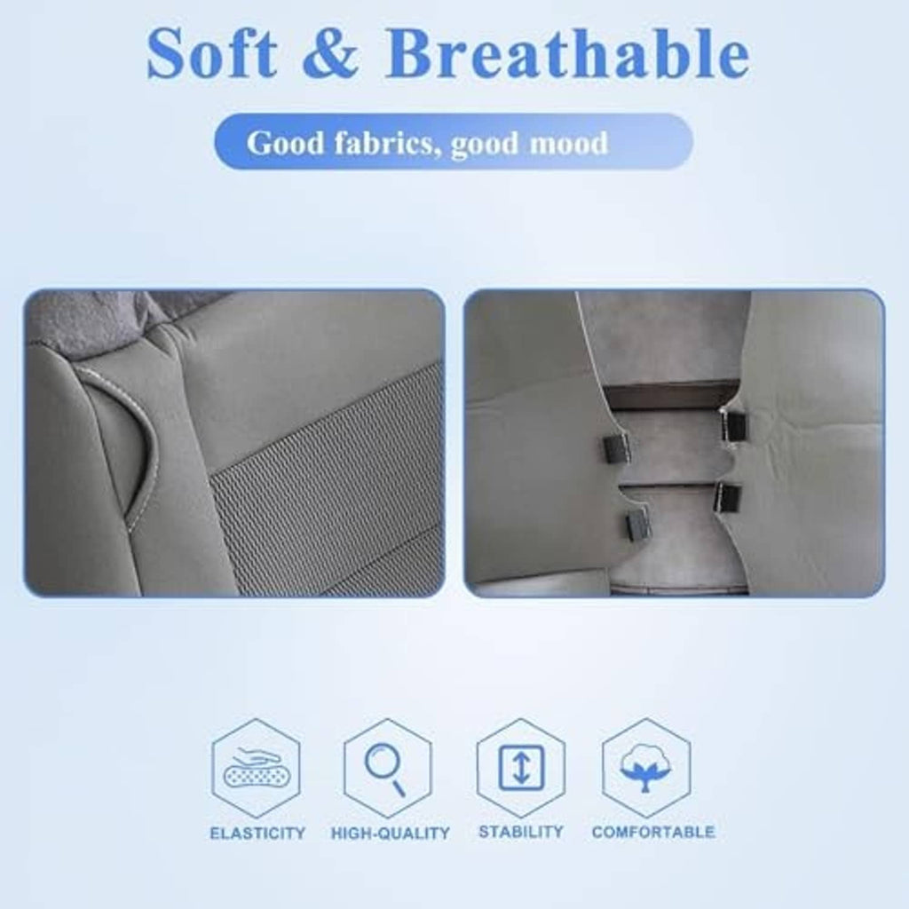 Flint gray cloth seat cover with textured center panel and stitched side edges