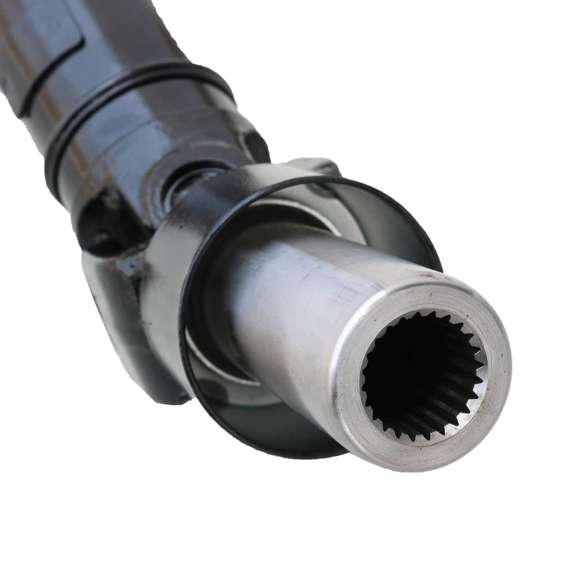 Rear drive shaft splined coupling end with black housing and silver ring