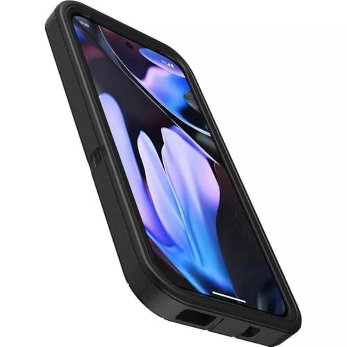 Black rugged phone case with angled frame, exposed screen and camera cutout