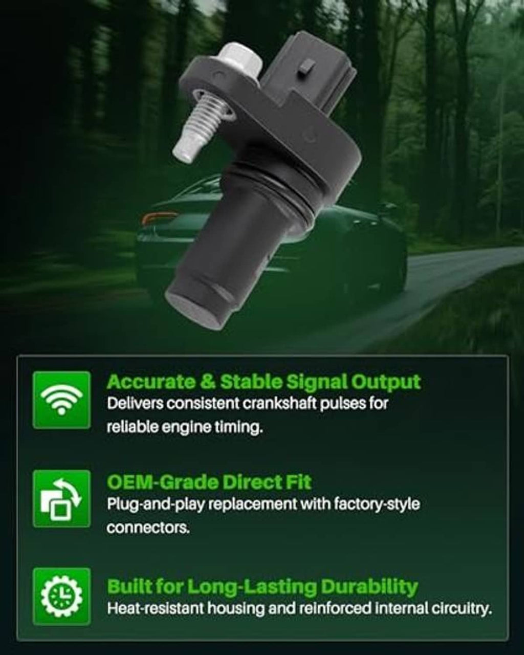 Crankshaft position sensor with accurate signal output and heat-resistant durable housing icons