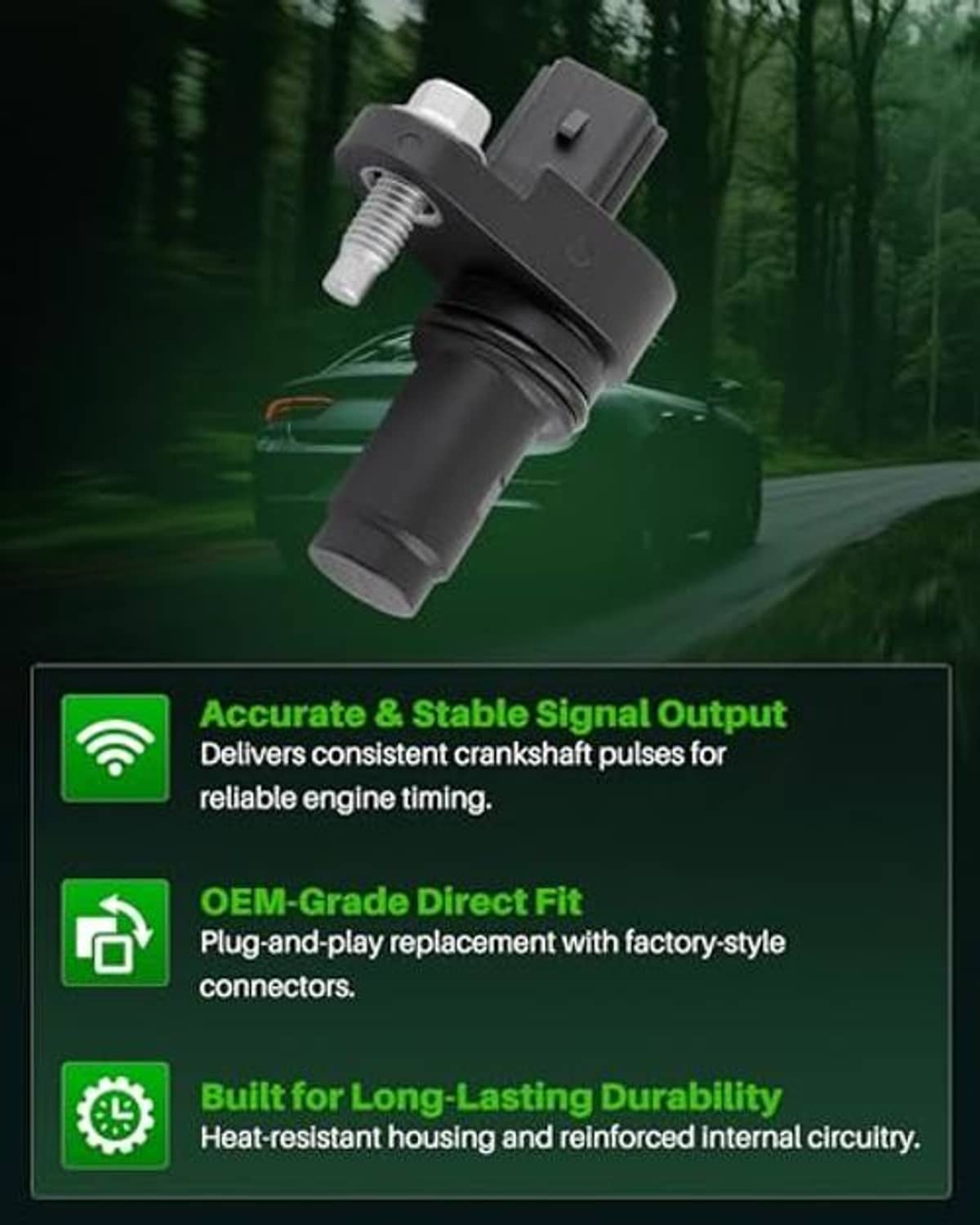 Crankshaft position sensor with accurate signal output and heat-resistant durable housing icons