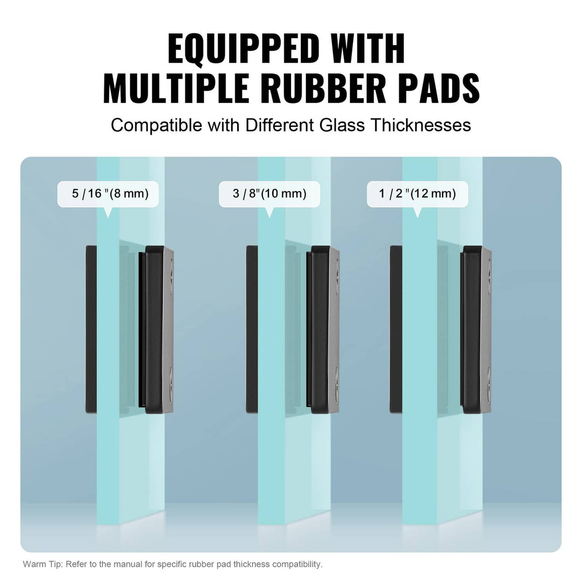 Black glass clamp bracket with rubber pads for different glass thicknesses