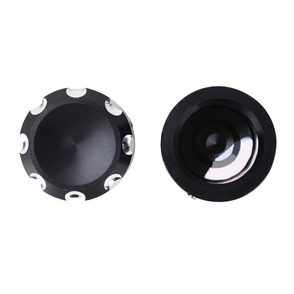 Black axle cap nut cover end view with chrome bolts and inner opening