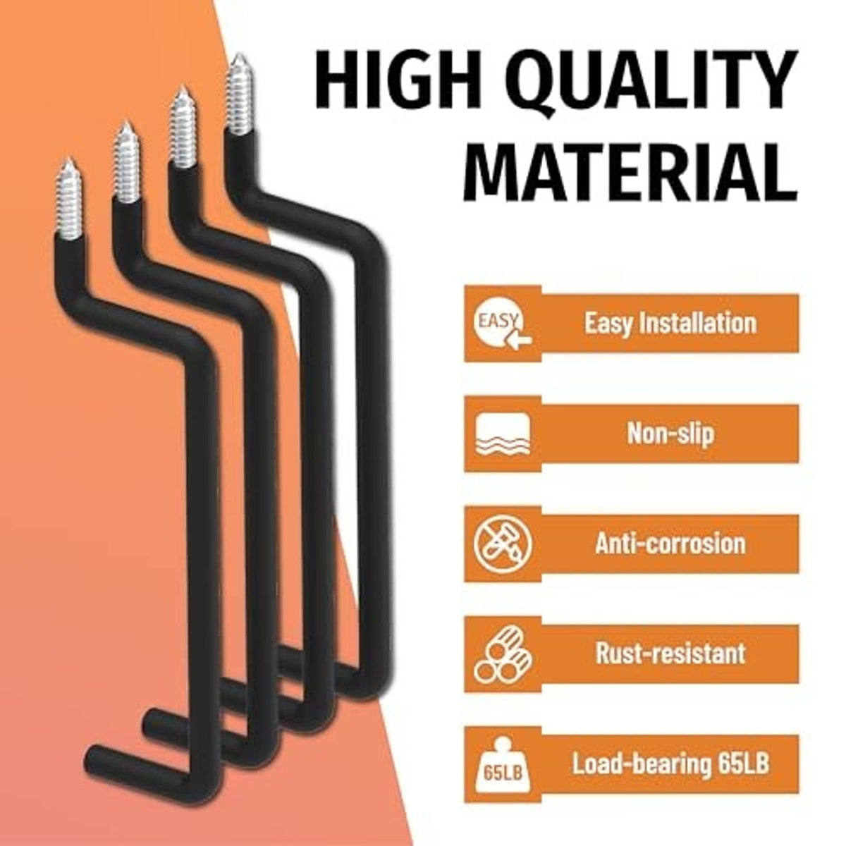 Black screw-in hooks with anti-rust, non-slip feet, and heavy-duty load design