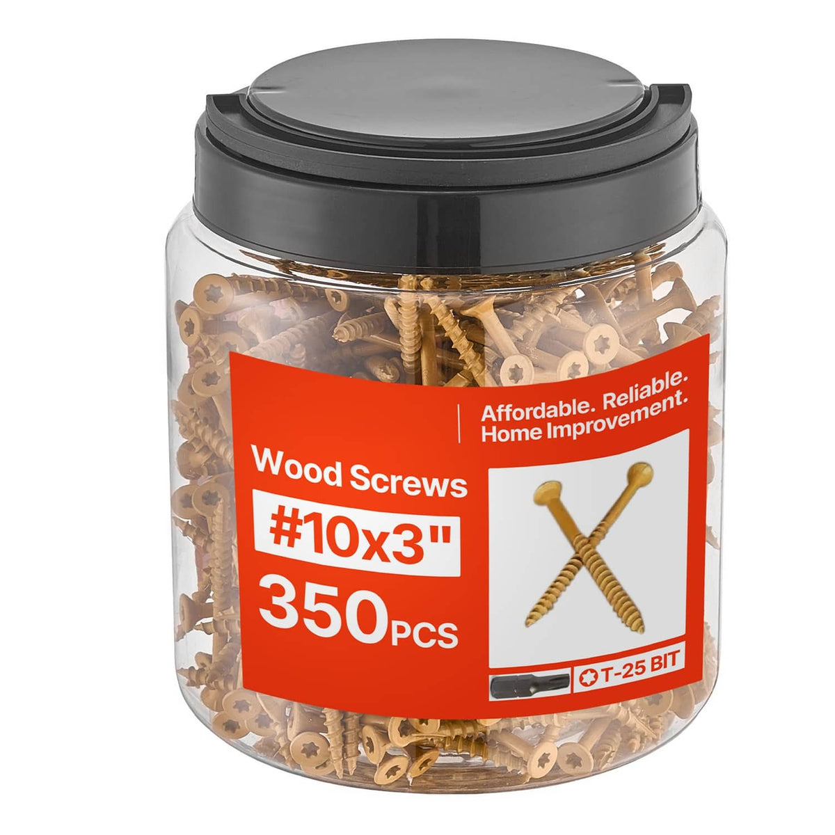 Jar of #10x3 wood deck screws with Torx star drive, 350-piece set