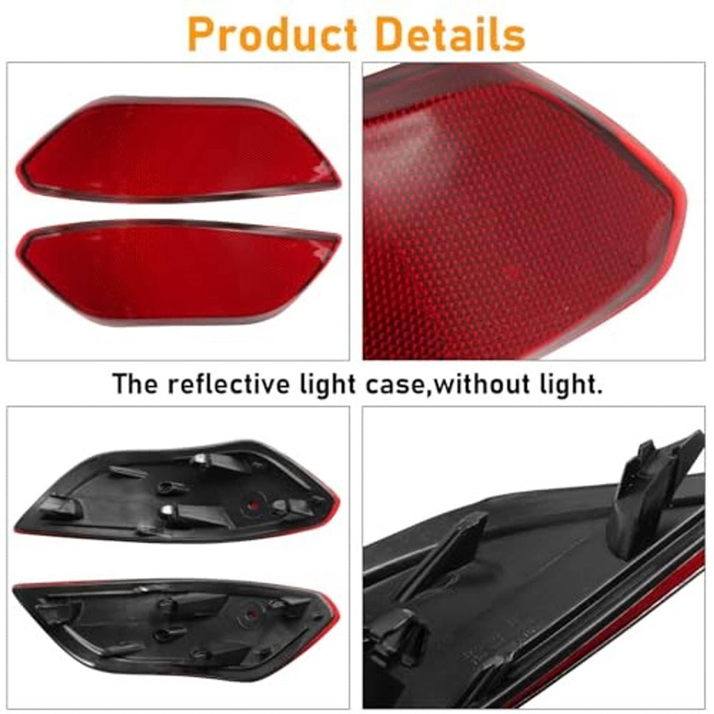 Two red reflector lenses and black base housings for rear bumper reflectors
