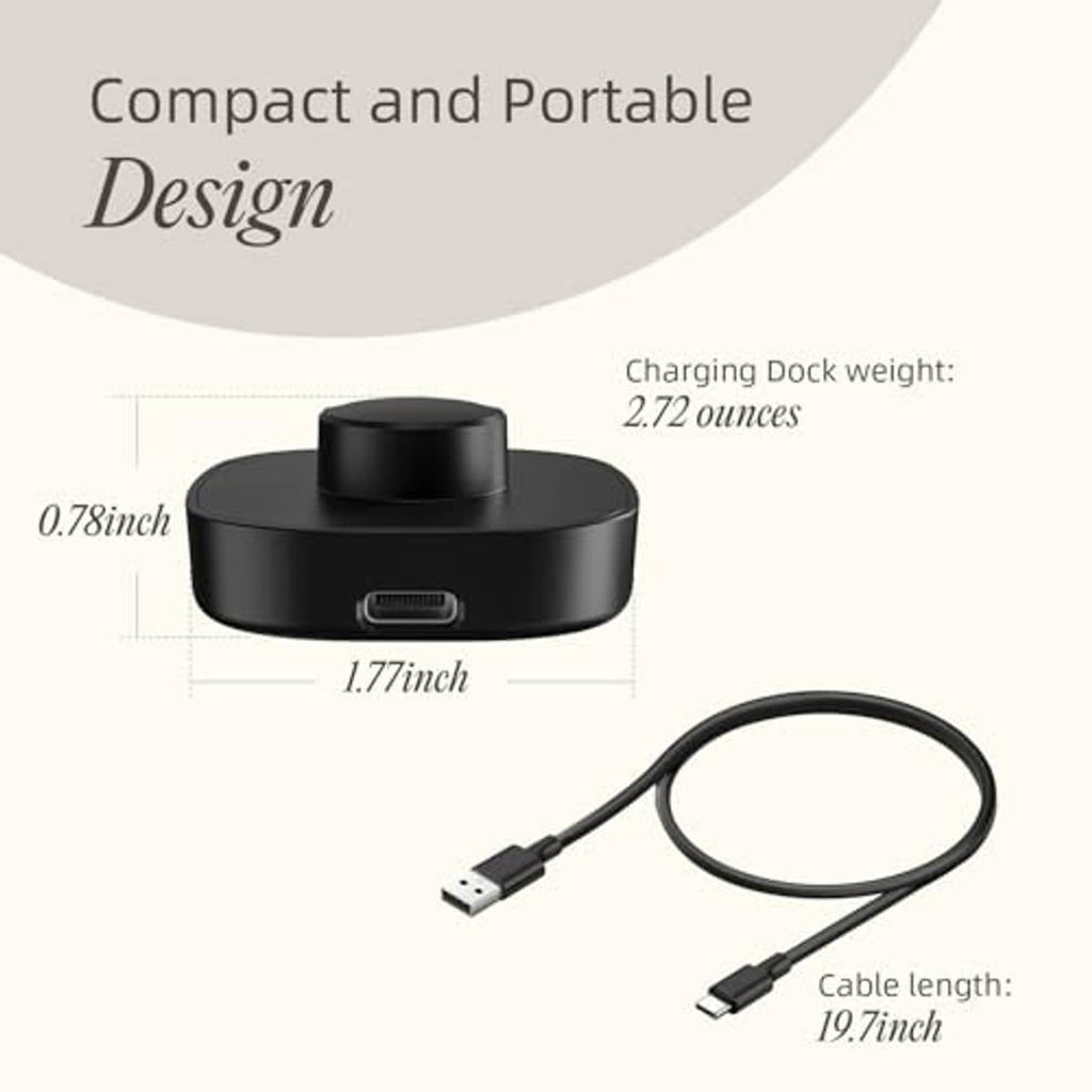 Compact black charging dock with USB-C cable and connector