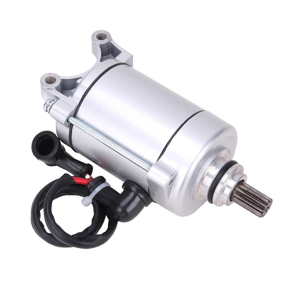 11-tooth starter motor, silver housing with black wires, red connector, and gear shaft
