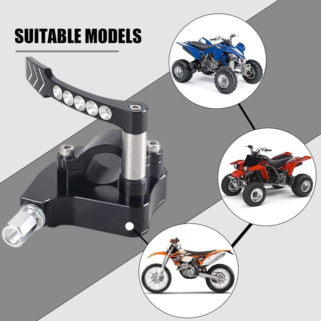 Billet thumb throttle with black stem and base, arrow plate, and crystal-look button row