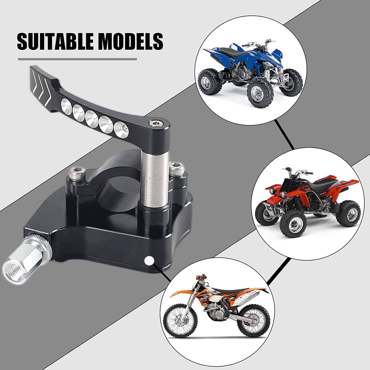 Billet thumb throttle with black stem and base, arrow plate, and crystal-look button row