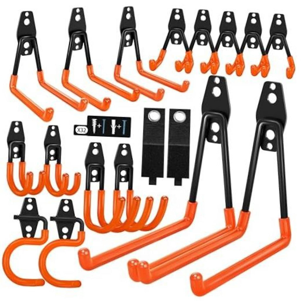 18-pack garage hooks, black steel heads with orange anti-slip U-shaped arms