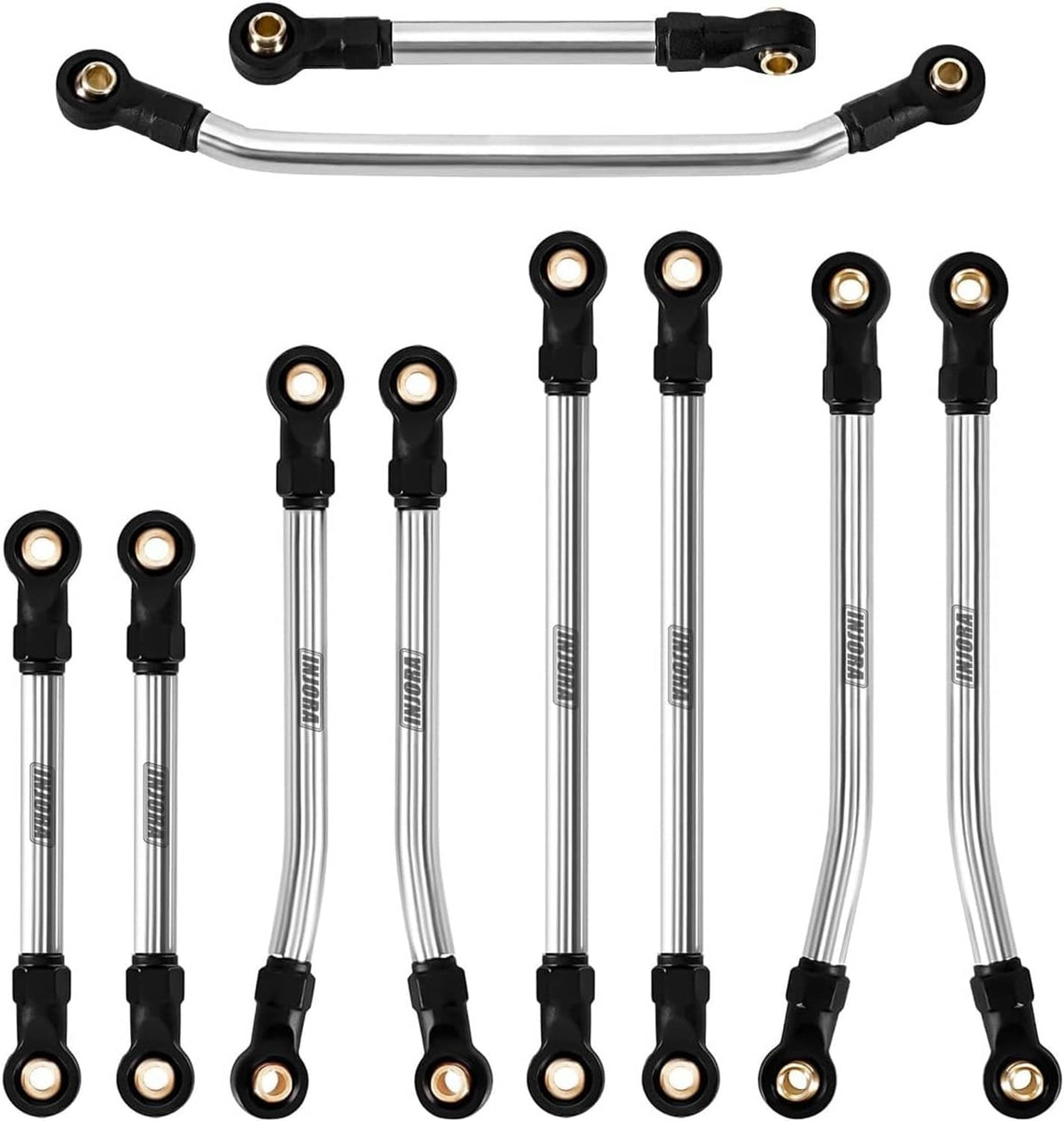 Stainless steel steering link set with black ball joint ends for RC truck