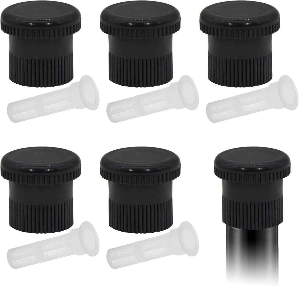 5-pack black sprinkler shutoff nozzles with white insert sprayer heads