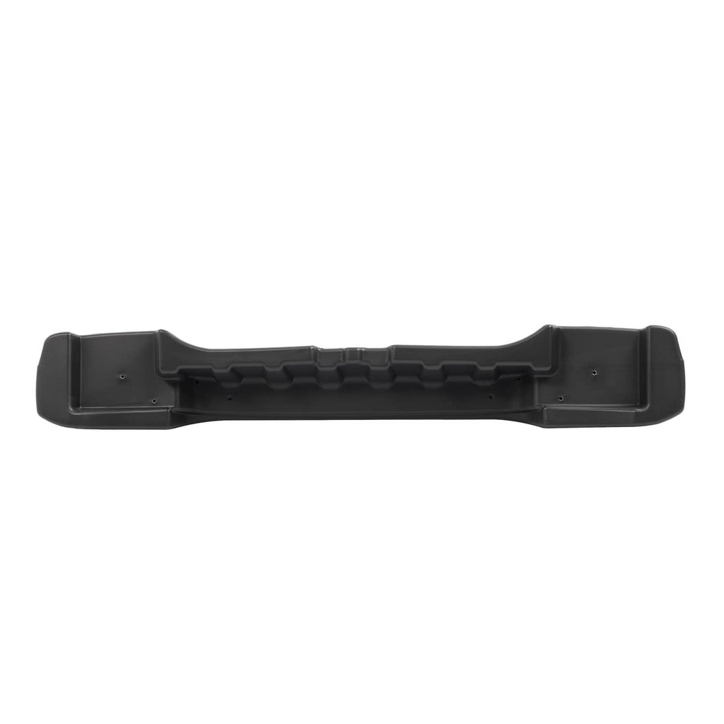 Dark gray rear bumper cover underside with mounting slots and molded structure
