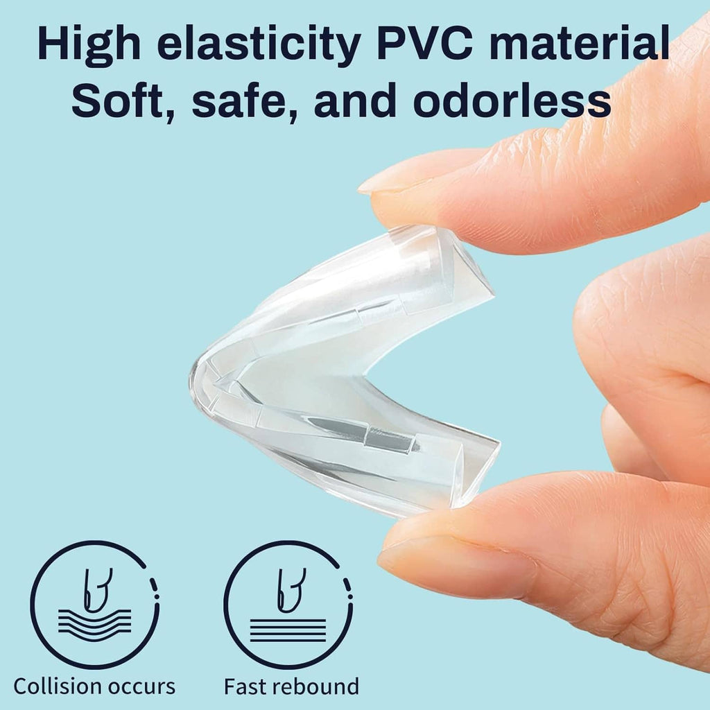 Transparent corner protector held by a hand, flexible clear guard