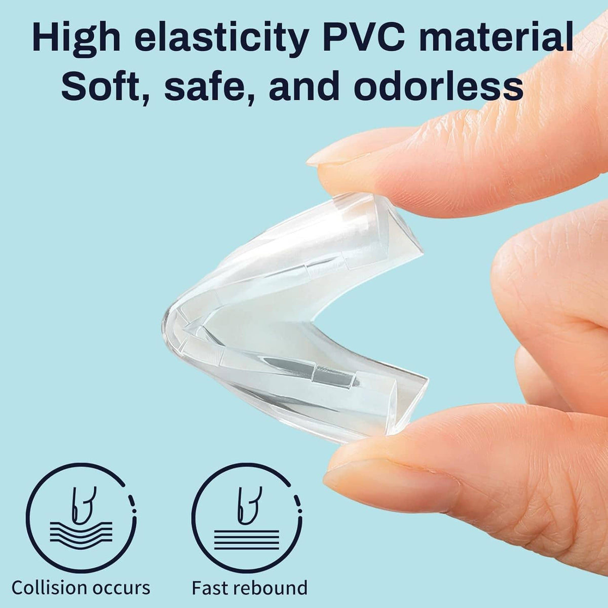 Transparent corner protector held by a hand, flexible clear guard