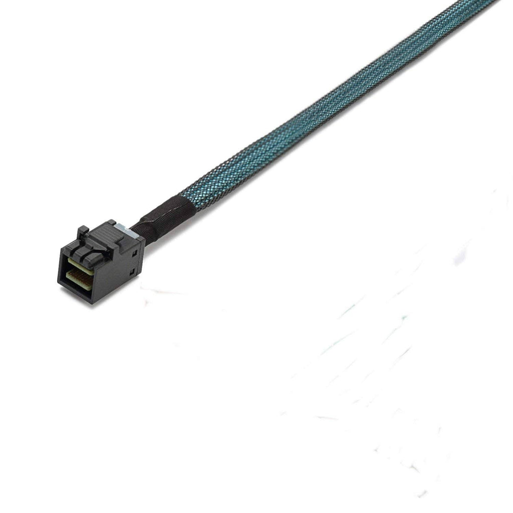 Single mini SAS HD connector with blue braided cable and black plug housing
