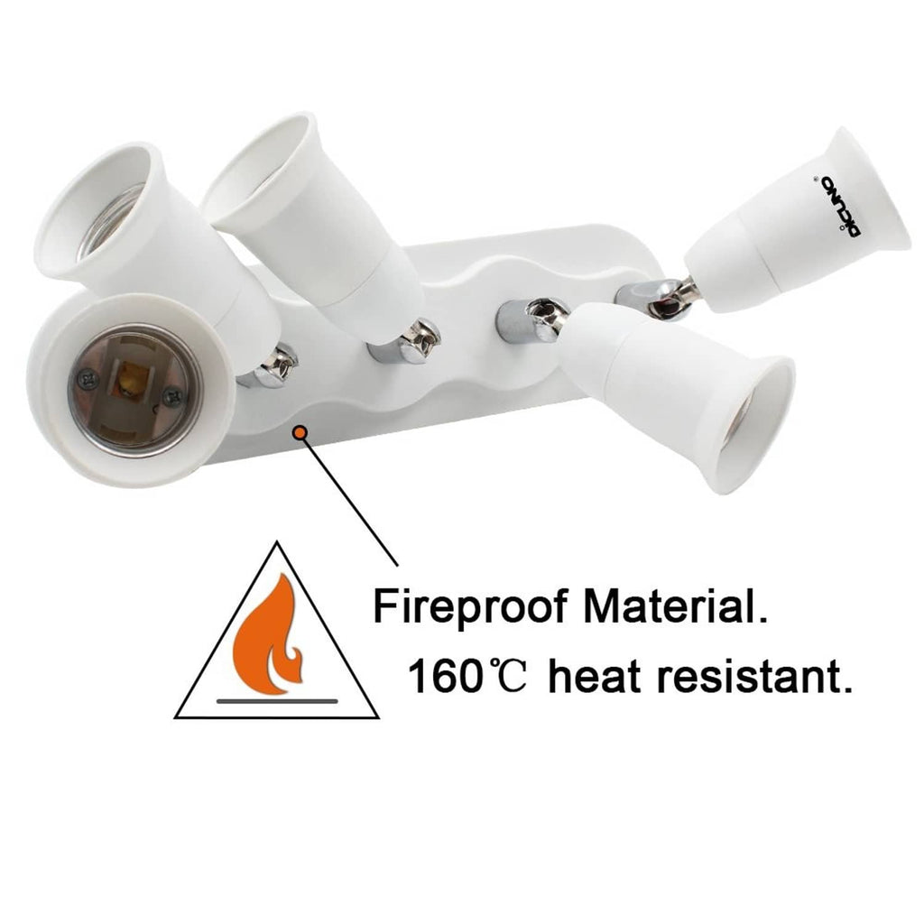 White 5-way E26 socket splitter with fireproof, heat-resistant design