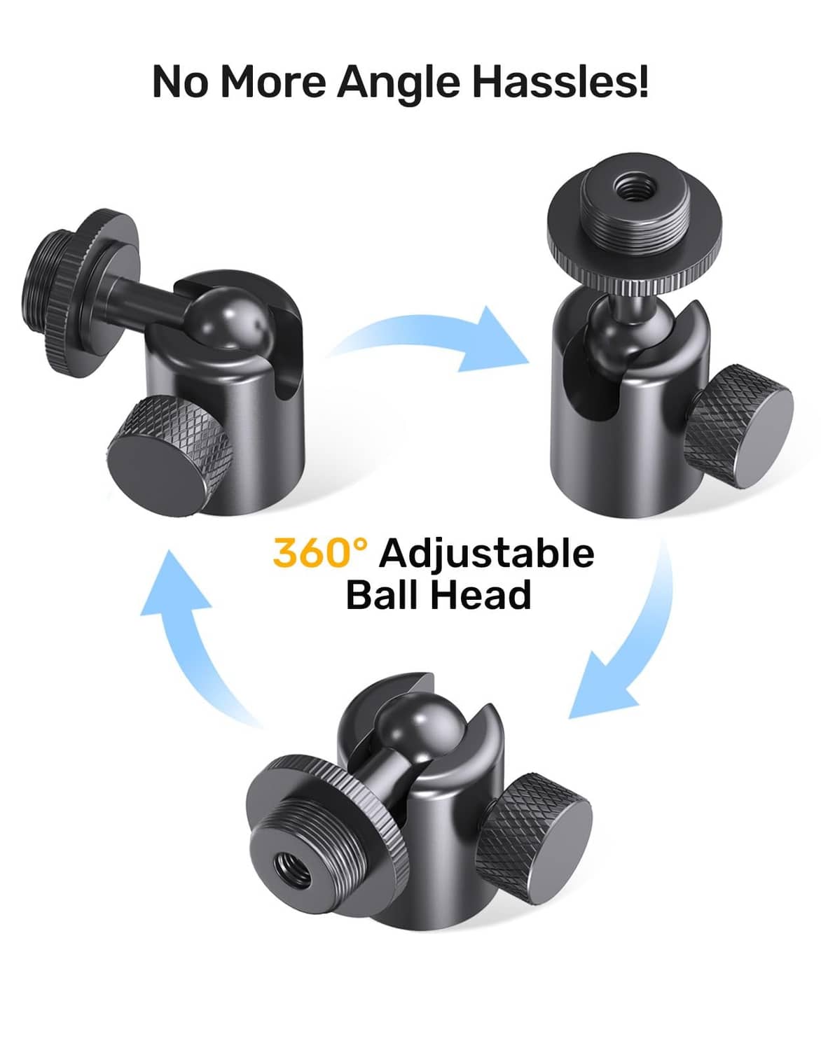 Black 360° adjustable ball-head mic adapter with knurled grip and locking ring