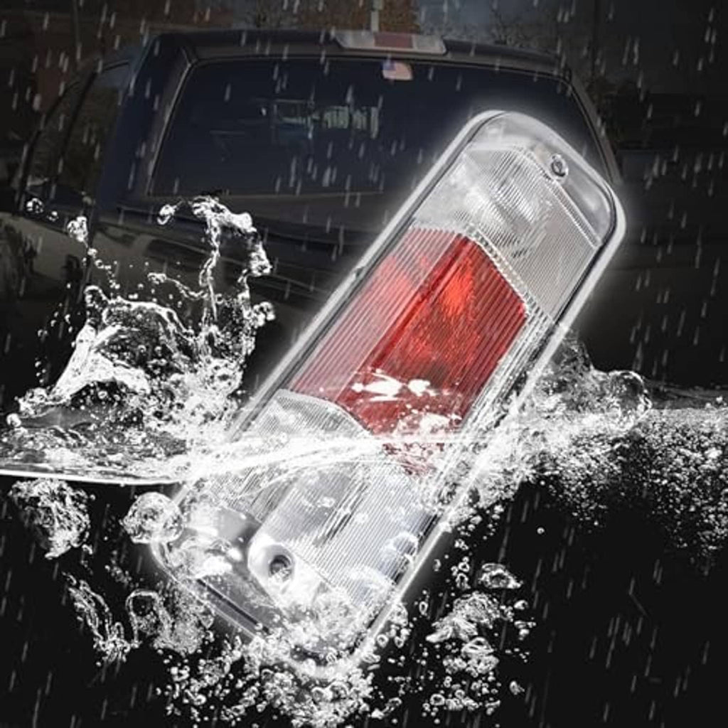Water-resistant rear center brake light lamp with red lens and clear cover