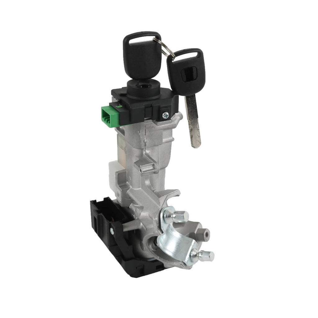 Ignition switch lock cylinder with two keys, silver metal and black components
