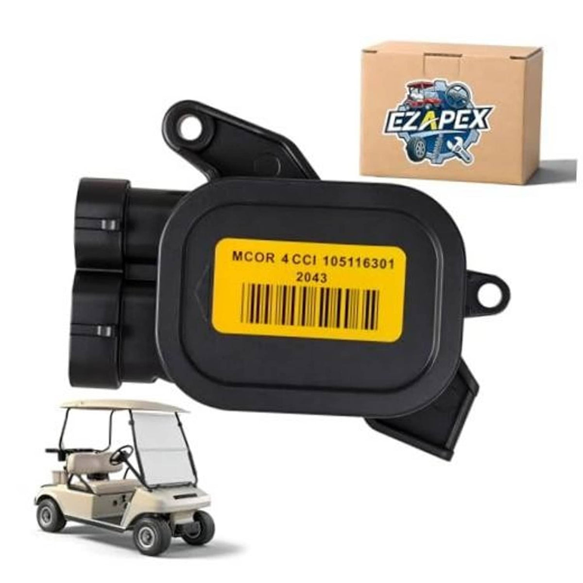 Black MCOR 4 throttle potentiometer with yellow label and mounting ports