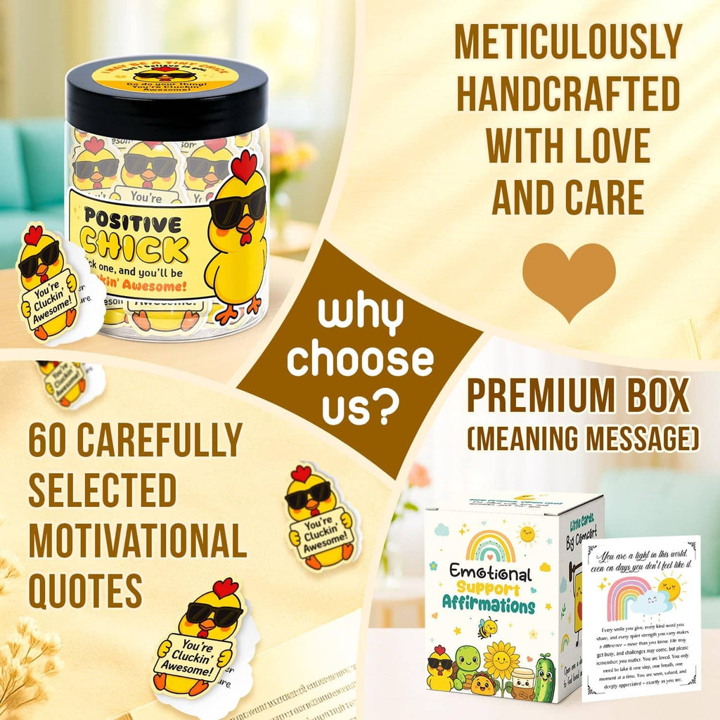 Premium box set with chicken positive affirmation notes jar and heart sticker cards