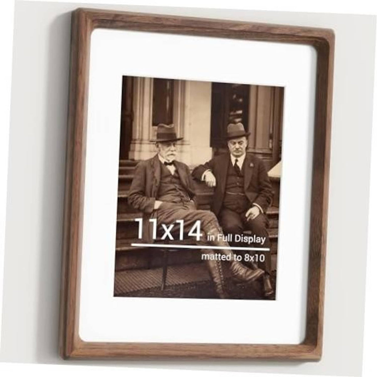 Natural walnut 11x14 picture frame with white mat for 8x10 photo