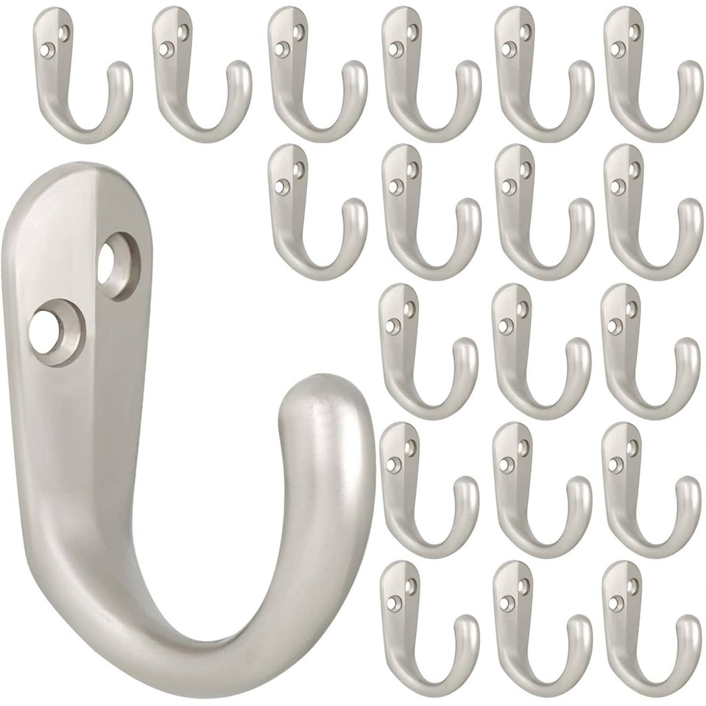 IBosins wall-mounted coat hooks, 20-pack, single-prong silver hooks with mounting plates