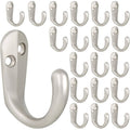 IBosins wall-mounted coat hooks, 20-pack, single-prong silver hooks with mounting plates
