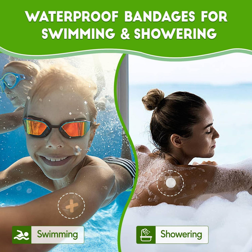 Waterproof transparent bandage on skin for swimming and showering
