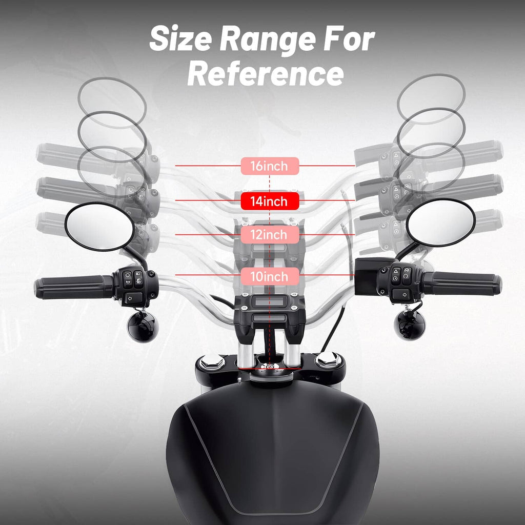Chrome 14-inch T-bar handlebar with size reference markings for fitment