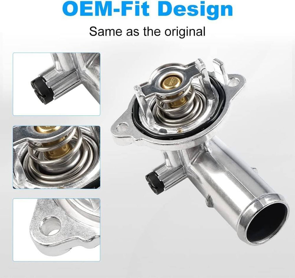 Aluminum coolant thermostat housing with flange mount and side outlet, silver metal finish