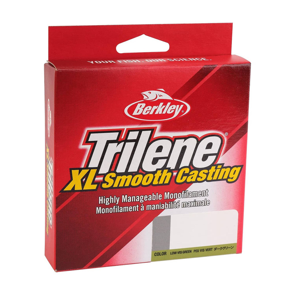 Berkley Trilene XL Smooth Casting red retail box with hanging tab and green line window