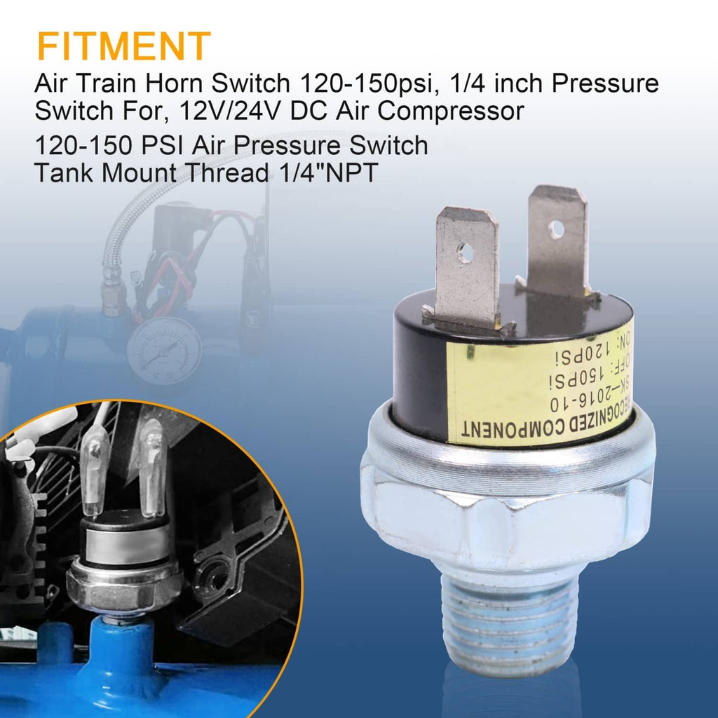 Air pressure switch valve with mounting prongs and silver threaded connector