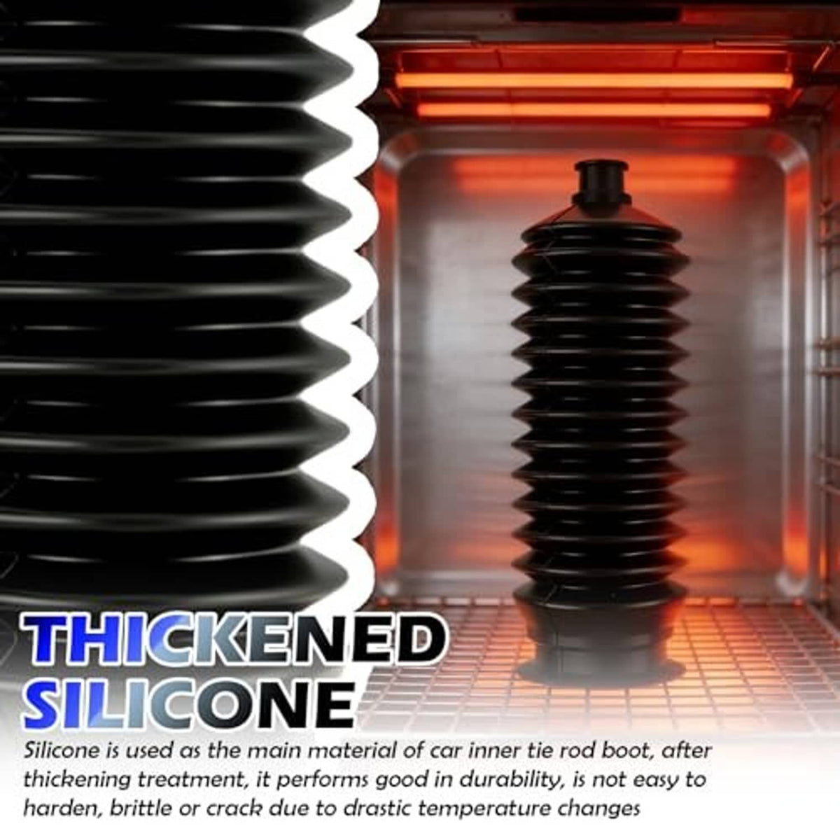Thickened black ribbed inner tie rod boot pair with protective accordion sleeves