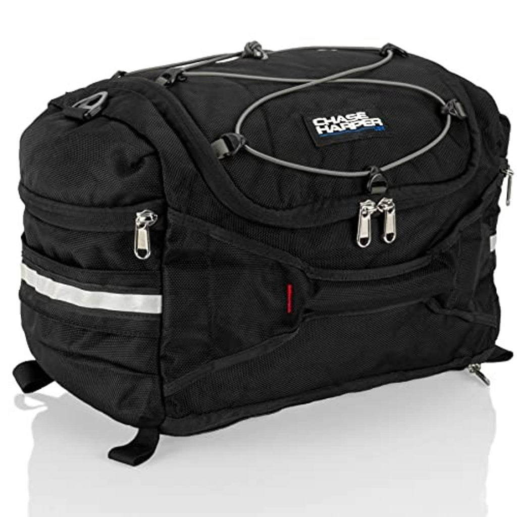 Black tail trunk with Chase Harper logo, front zip pockets, and reflective band