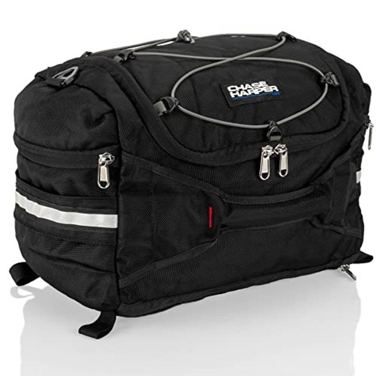 Black tail trunk with Chase Harper logo, front zip pockets, and reflective band