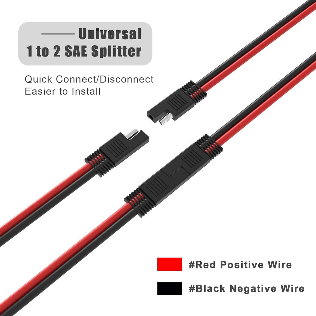 Universal SAE splitter cable with two branching black connector plugs on red wire