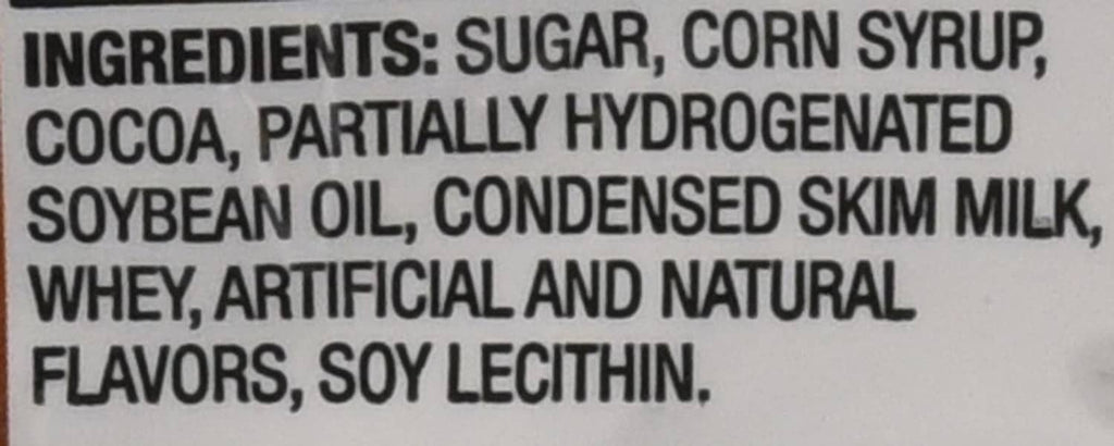 Chocolate Tootsie Pops ingredient list close-up on package