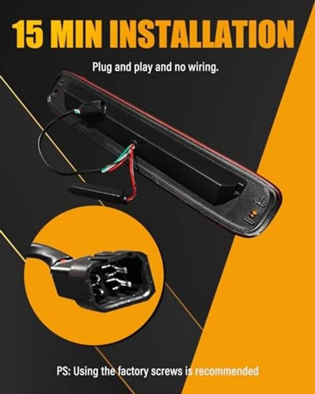 LED third brake light with wiring harness illustration and plug-in connection