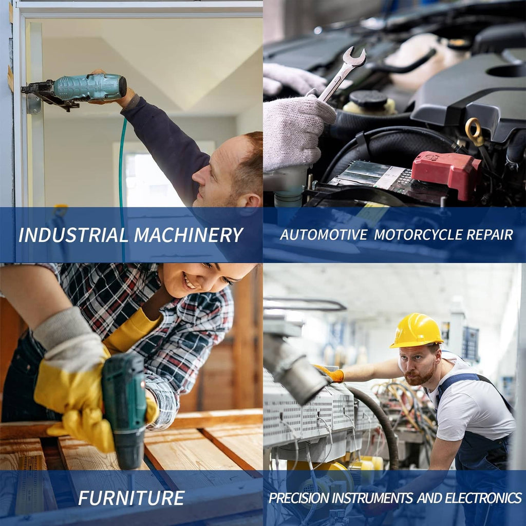 Mechanical repair scene with pneumatic rivet gun and hand tools