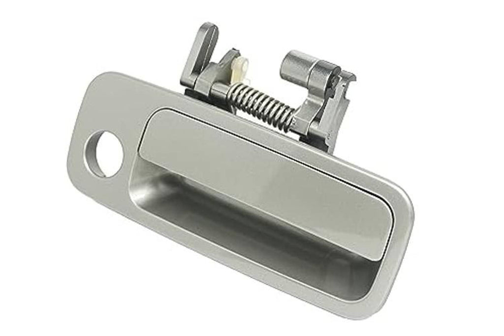 Antique sage pearl exterior door handle with rounded keyhole and exposed latch opening