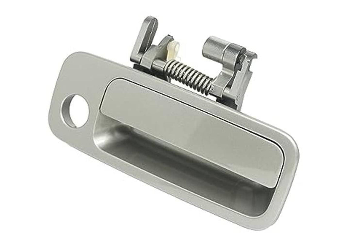 Antique sage pearl exterior door handle with rounded keyhole and exposed latch opening